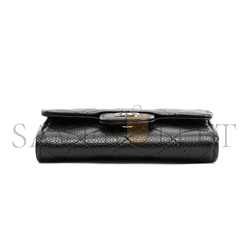 Ch*el grained cowhide quilted flap card holder wallet black ap0214 (11.3*7.5*2.5cm)